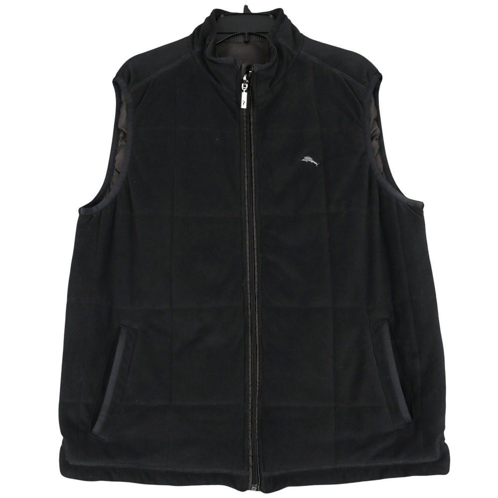 Tommy Bahama Fleece Quilted Vest Mens M Full Zip Marlin Logo Casual Outerwear